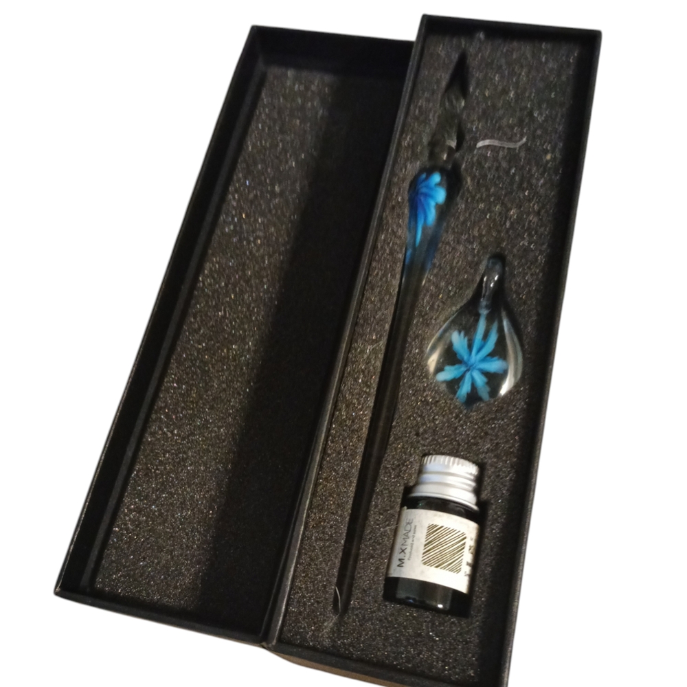 Artisan Blue Glass Pen Set with Ink